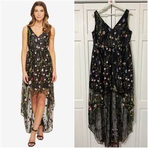 NWOT Adrianna Papell embroidered tulle v neck high low hem gown Fairy Grunge 14